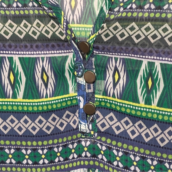 Liz Claiborne Blue Green Abstract Paisley Boho Tunic Blouse, 3/4 Sleeves, Large - Picture 4 of 7